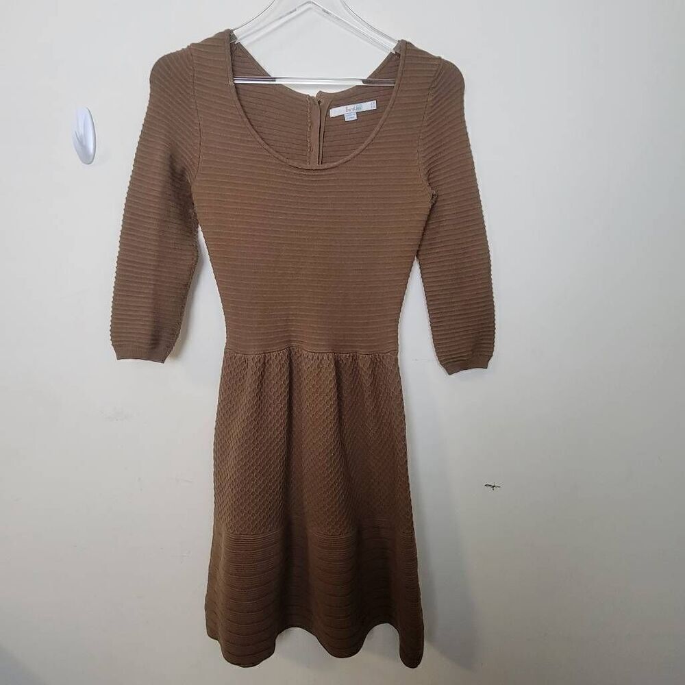 Boden Women's Libby Textured Brown Sweater Dress Cotton Blend With Wool Size 4 L